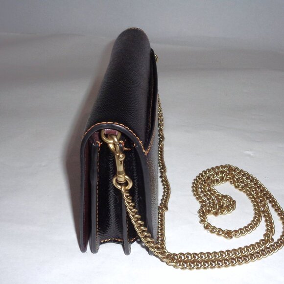 Coach 1941 Black Leather Foldover Chain Crossbody Shoulder Purse Wallet Hand Bag - Picture 4 of 16